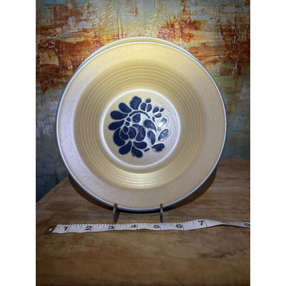 Pfaltzgraff FolkArt Stoneware‎ Soup Cereal Bowls Set of 2 Blue Floral Tan USA